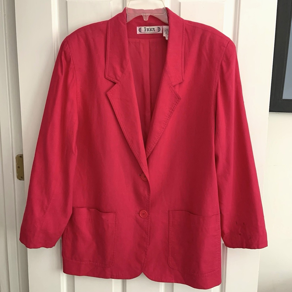 Vintage IRKA 90s SILK Oversized Blazer Jacket 12 Fuchsia Pink *couple spots